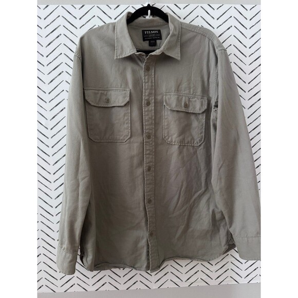 C.C. FILSON Men's Chino Twill Button Down Shirt in Fog Gray Size Large - Picture 3 of 10